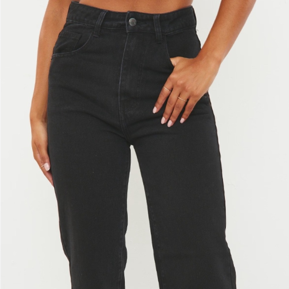 Washed Black Frayed Hem Wide Leg Jeans